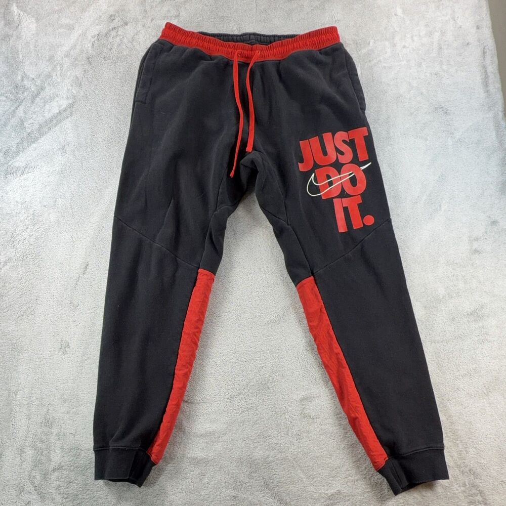 Nike Just Do It Men's Jogger Sweatpants Black Size L Drawstring Gym Running